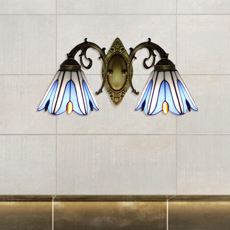 BowLift | Magnolia Wall Light Rustic Loft Stained Glass 2 Heads Wall Lighting for Living Room