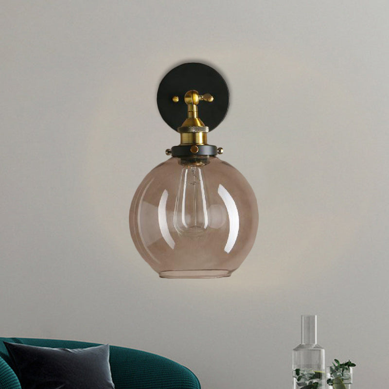 BowLift | 1 Light gray glass wall lamp Light industrial black/bridge/copper globe living room lighting fixture
