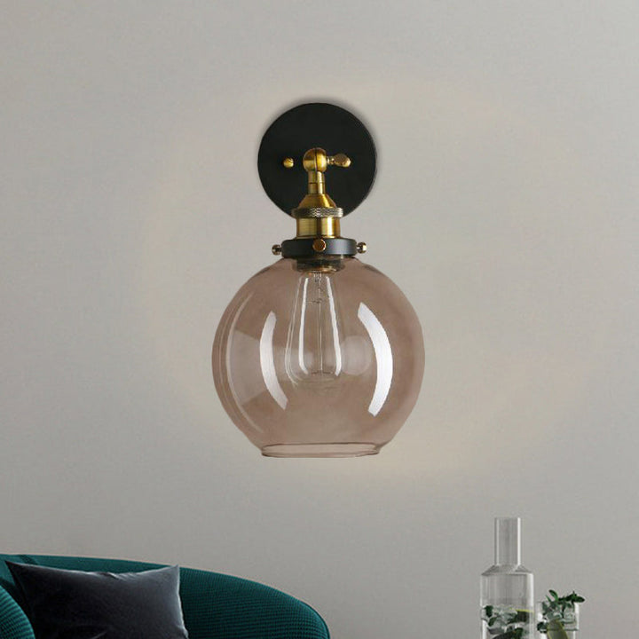BowLift | 1 Light gray glass wall lamp Light industrial black/bridge/copper globe living room lighting fixture
