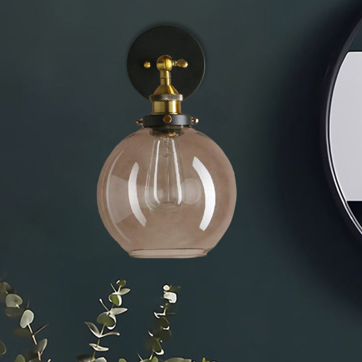 BowLift | 1 Light gray glass wall lamp Light industrial black/bridge/copper globe living room lighting fixture