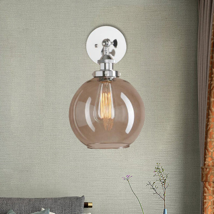BowLift | 1 Light gray glass wall lamp Light industrial black/bridge/copper globe living room lighting fixture