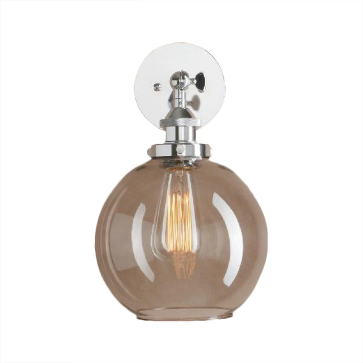 BowLift | 1 Light gray glass wall lamp Light industrial black/bridge/copper globe living room lighting fixture