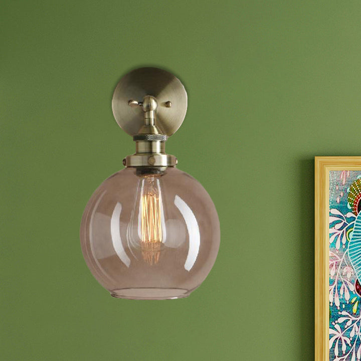 BowLift | 1 Light gray glass wall lamp Light industrial black/bridge/copper globe living room lighting fixture