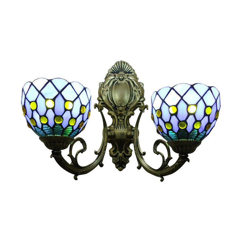 BowLift | Blue Grid Ball Light Two Lights Classic Tiffany Stained Glass Wall Light for the Bar