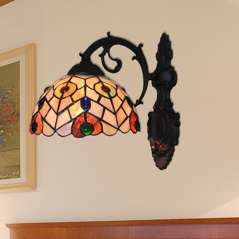 BowLift | Rustic Loft Dome Wall Lamp Colored Glass 1 Head Wall Mount Light with Curved Arm for Dining Room