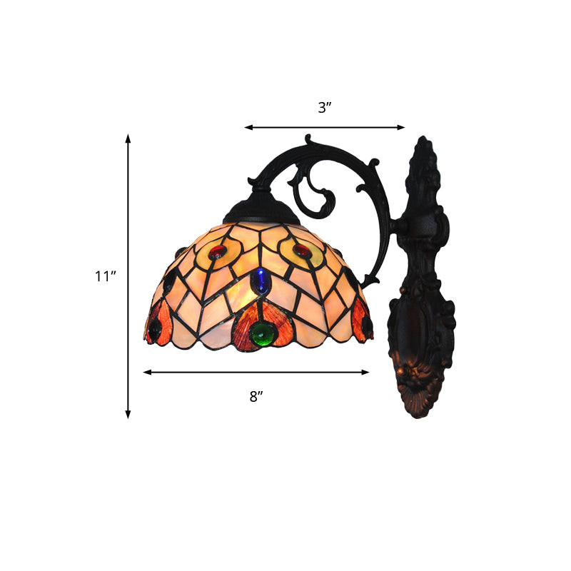 BowLift | Rustic Loft Dome Wall Lamp Colored Glass 1 Head Wall Mount Light with Curved Arm for Dining Room