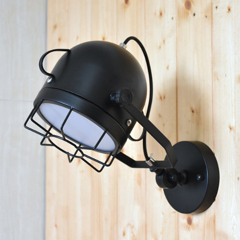 BowLift | Black 1 Head Wall Lighting Vintage Metal Dome Shade Adjustable Wall Lamp with Wire Frame for Hallway