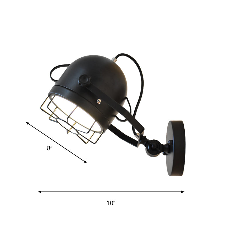 BowLift | Black 1 Head Wall Lighting Vintage Metal Dome Shade Adjustable Wall Lamp with Wire Frame for Hallway