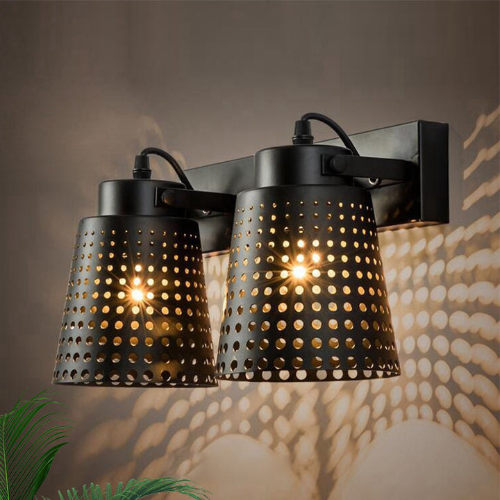 BowLift | Steel Wall Lamp with Hollow Design Industry 1/2/3-Head Indoor Rotating Wall Lamp in Black