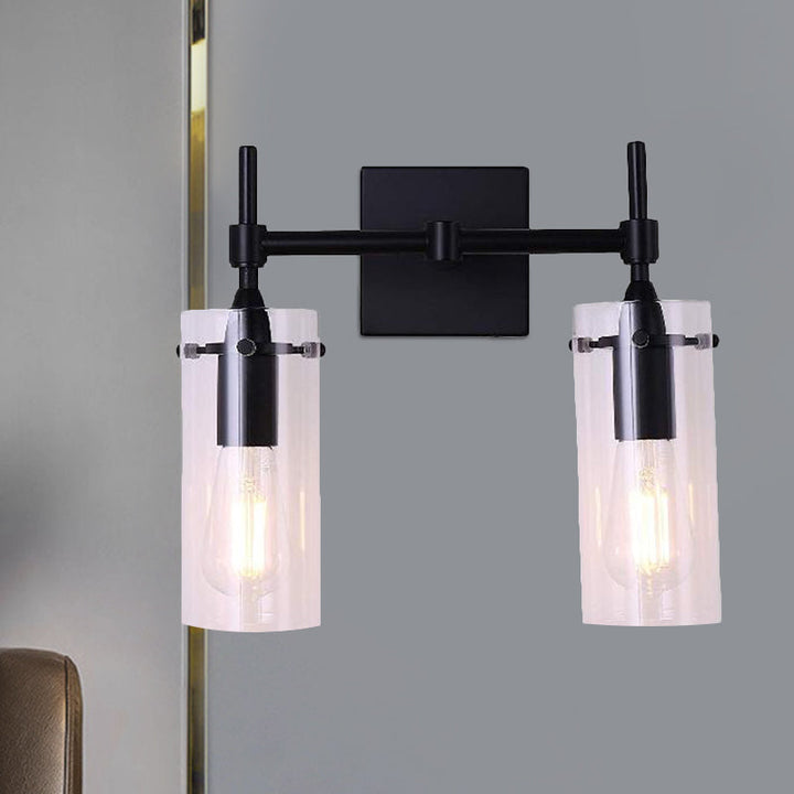 BowLift | Clear Glass Tube Wall Lighting Kitchen Bathroom 2 Lights Antique Wall Lamp in Black