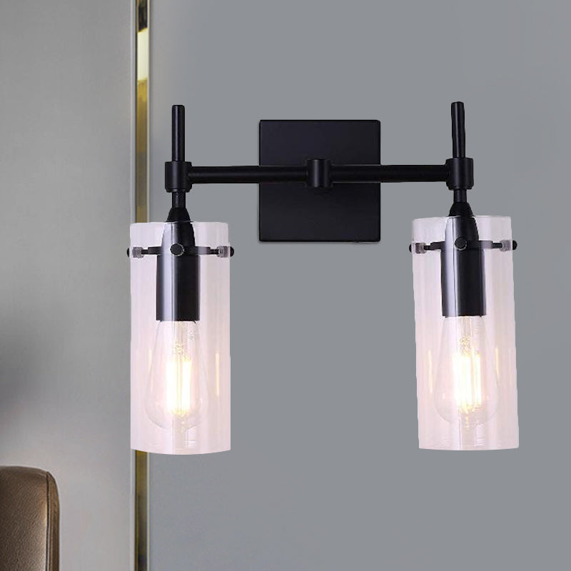 BowLift | Clear Glass Tube Wall Lighting Kitchen Bathroom 2 Lights Antique Wall Lamp in Black