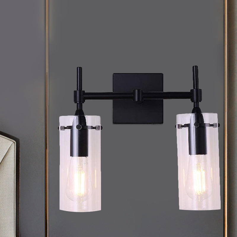 BowLift | Clear Glass Tube Wall Lighting Kitchen Bathroom 2 Lights Antique Wall Lamp in Black