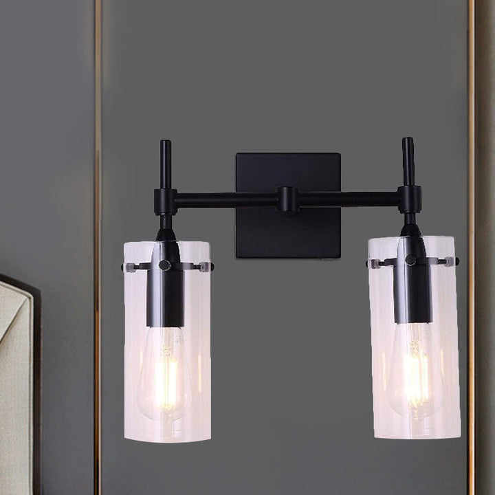 BowLift | Clear Glass Tube Wall Lighting Kitchen Bathroom 2 Lights Antique Wall Lamp in Black