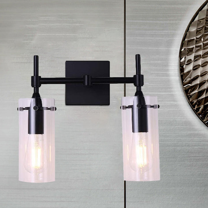 BowLift | Clear Glass Tube Wall Lighting Kitchen Bathroom 2 Lights Antique Wall Lamp in Black