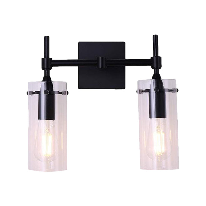BowLift | Clear Glass Tube Wall Lighting Kitchen Bathroom 2 Lights Antique Wall Lamp in Black