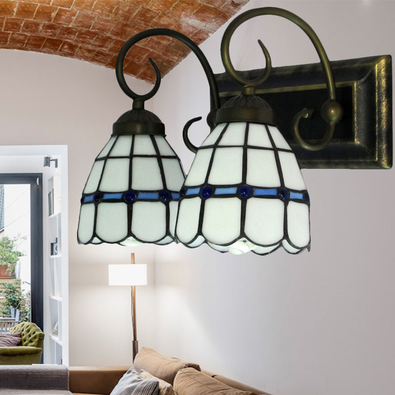 BowLift | Curved Living Room Wall Lamp Art Glass 2 Heads Tiffany Traditional Wall Lamp in White