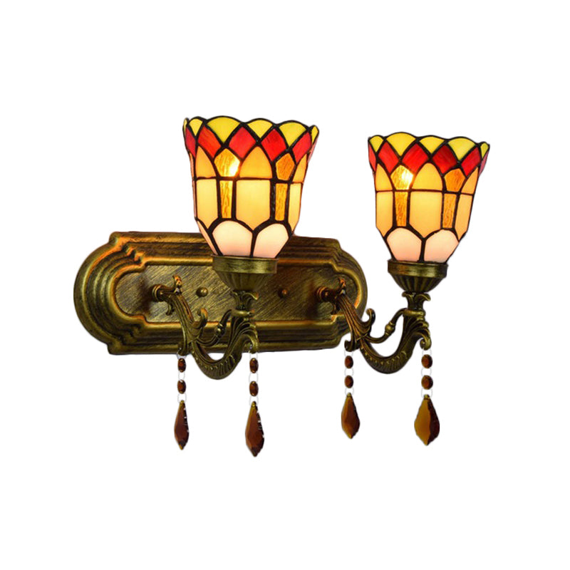 BowLift | Art Glass Bowl Wall Lamp with Agate 2-Bulb Tiffany Vintage Wall Lamp in Beige/Brown/Blue/Blue-White for Dining Room