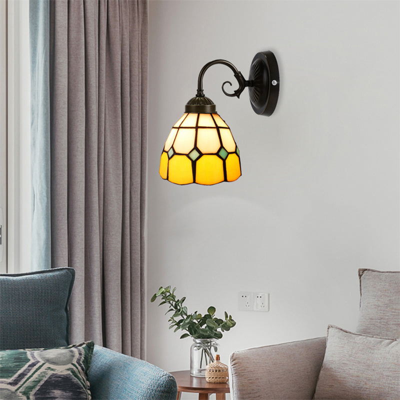 BowLift | Art Glass Grid Dome Wall Light Gallery 1 Head Tiffany Classic Wall Light in Yellow for Bedroom