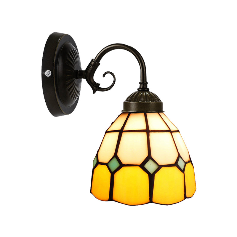 BowLift | Art Glass Grid Dome Wall Light Gallery 1 Head Tiffany Classic Wall Light in Yellow for Bedroom
