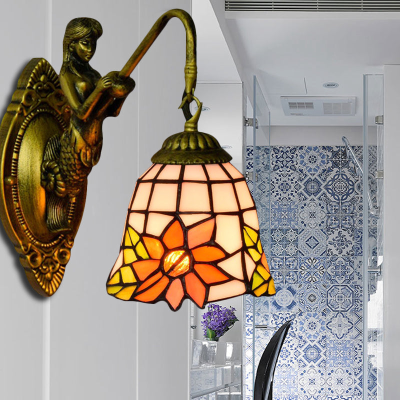 BowLift | Sunflower Sconce Lamp Tiffany Orange Glass 1 Head Living Room Wall Mounted Lamp with Mermaid Backplate