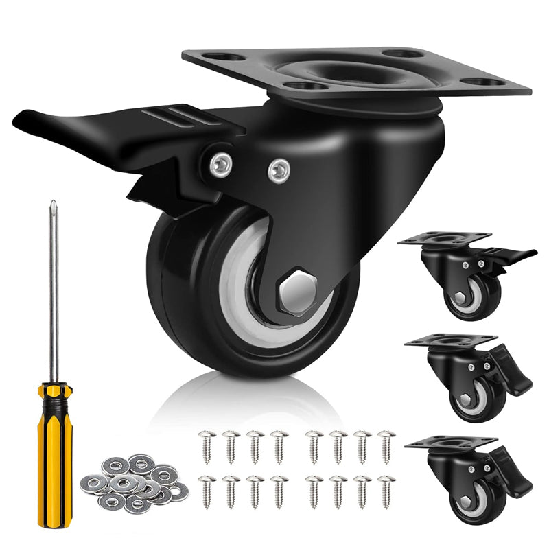 BowLift | 2" Caster Wheels Set of 4 Heavy Duty Plate Casters Polyurethane Silent Locking Casters