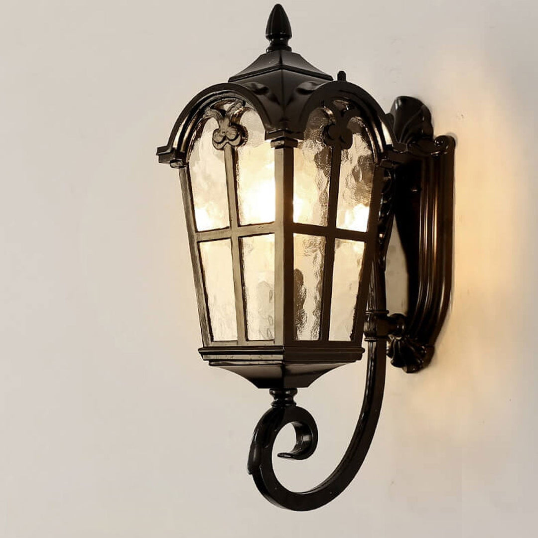 European Retro Glass Aluminum Lantern Outdoor Waterproof 1-Light Wall Sconce Lamp | Bowlift