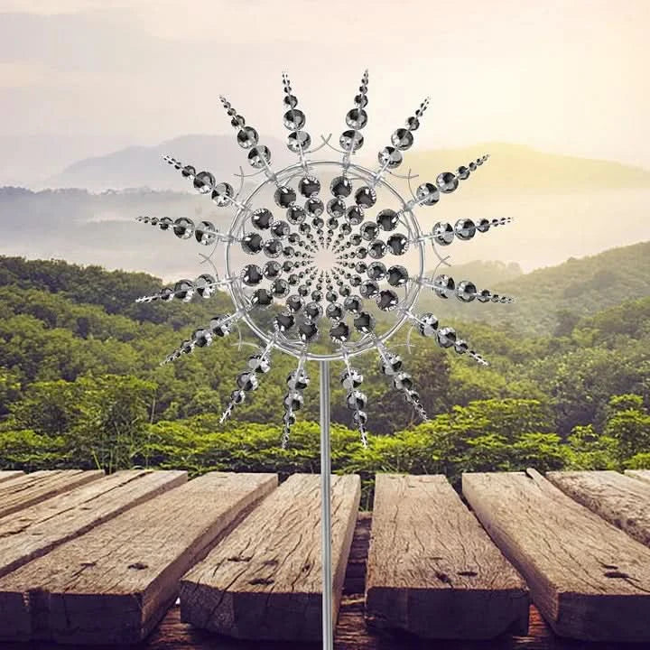 BowLift | Silver Metal Garden Wind Spinner Outdoor Sculpture