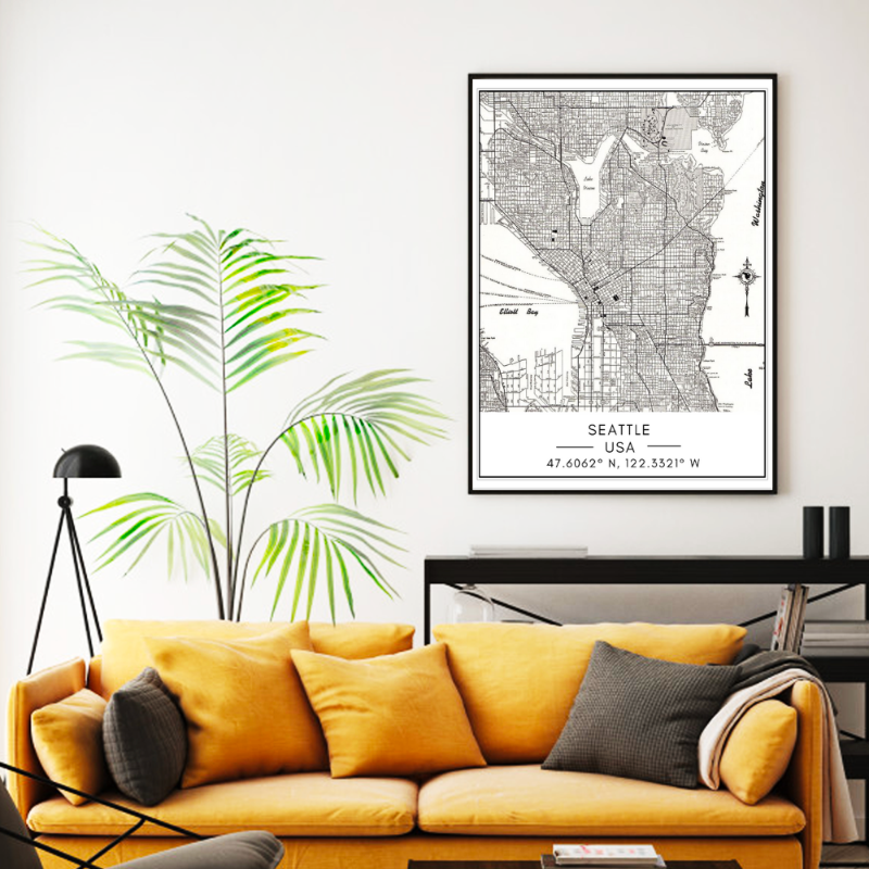 Seattle City Map - Canvas Wall Art Painting | Bowlift