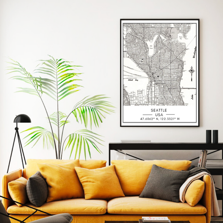 Seattle City Map - Canvas Wall Art Painting | Bowlift