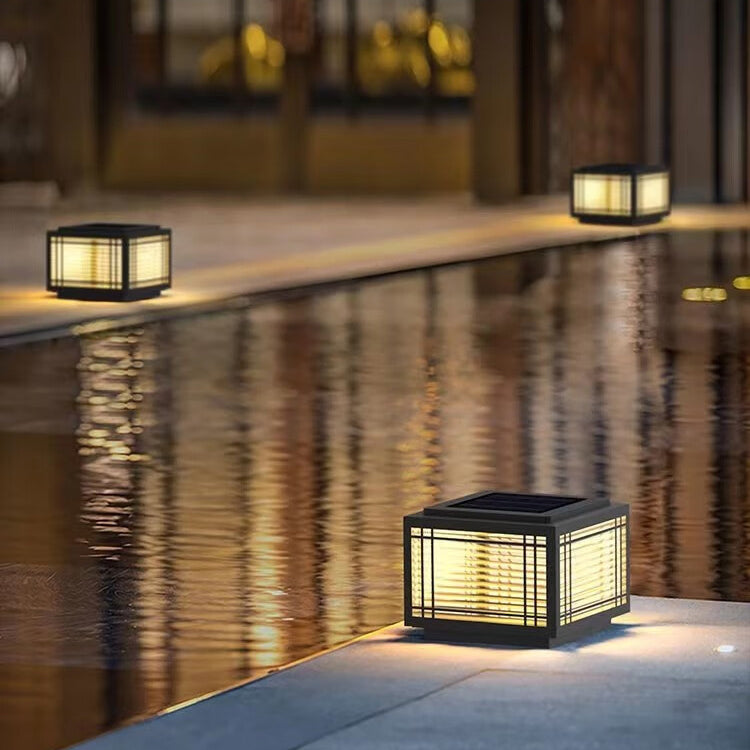 Traditional Chinese Square Aluminum Glass 1-Light Post Head Light For Garden | Bowlift
