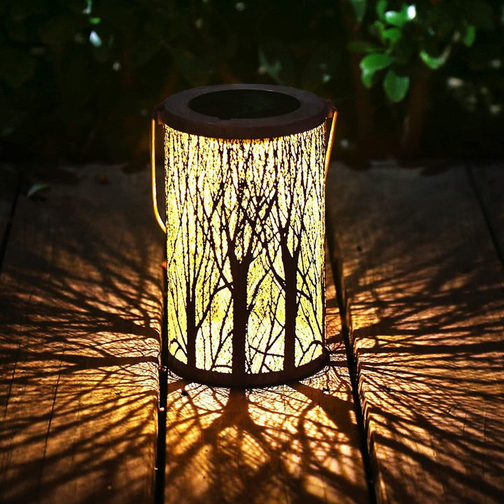 Modern Art Deco Solar Cylinder Skeleton Lantern Iron LED Outdoor Landscape Light For Garden | Bowlift