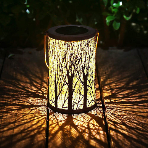 Modern Art Deco Solar Cylinder Skeleton Lantern Iron LED Outdoor Landscape Light For Garden | Bowlift