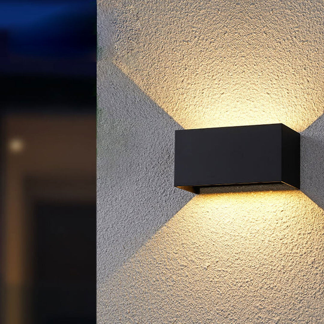 BowLift | Modern waterproof rectangular LED wall light for outdoor use with up and down lighting