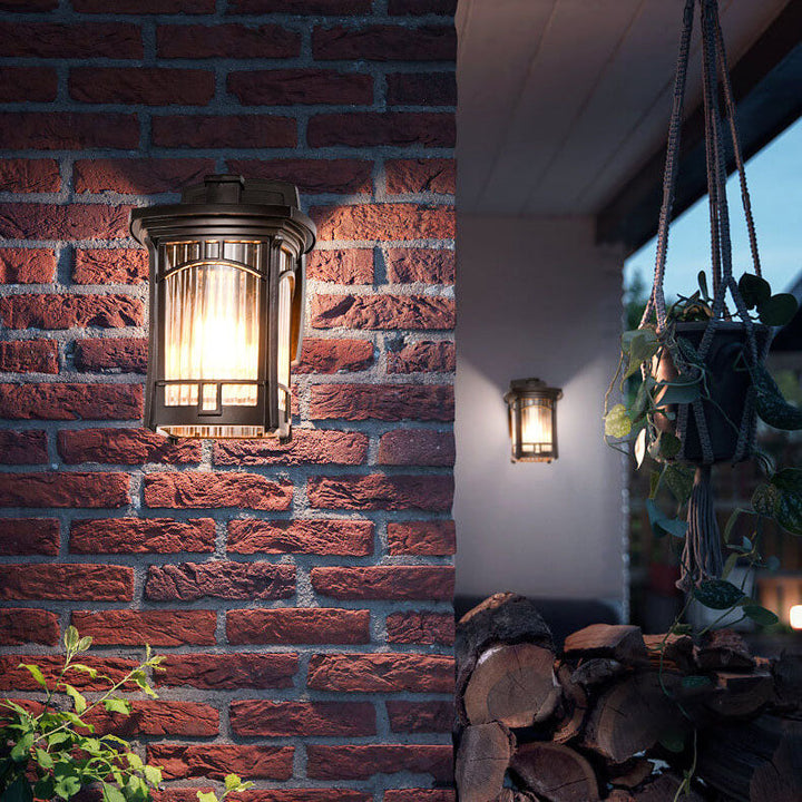 Modern Square Aluminum Glass Carved 1-Light Outdoor Waterproof Wall Sconce Lamp | Bowlift