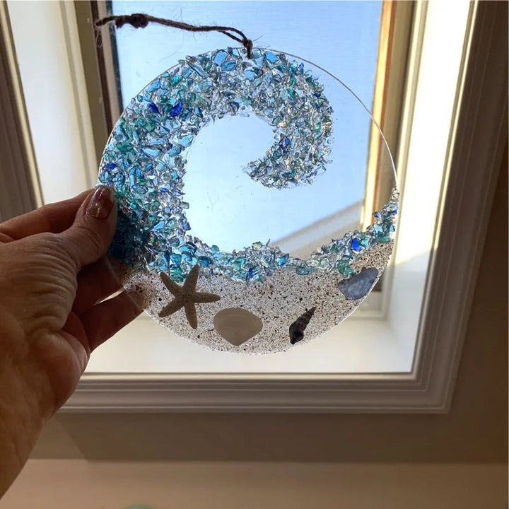 BowLift | Ocean glass sun catcher - Ocean-breaking wave beach ornament