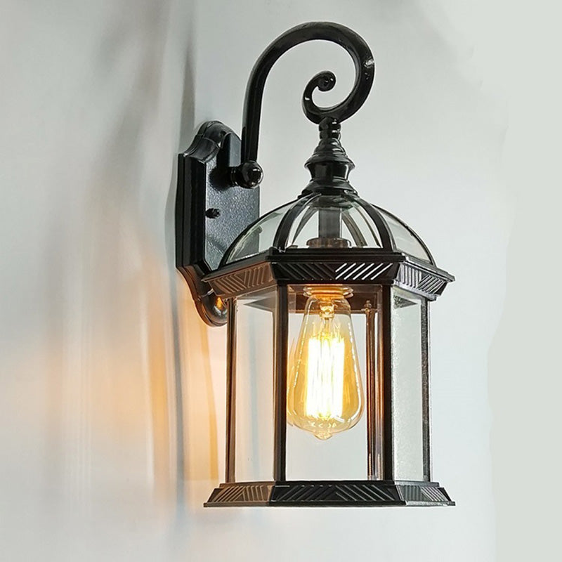 Traditional European Waterproof Aluminum Glass Hexagonal Prism 1-Light Wall Sconce Lamp For Garden | Bowlift