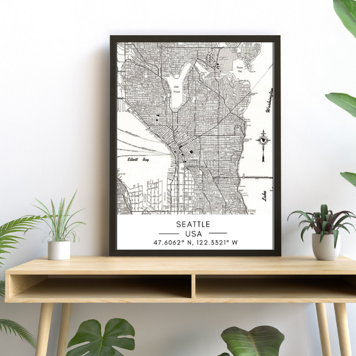 Seattle City Map - Canvas Wall Art Painting | Bowlift