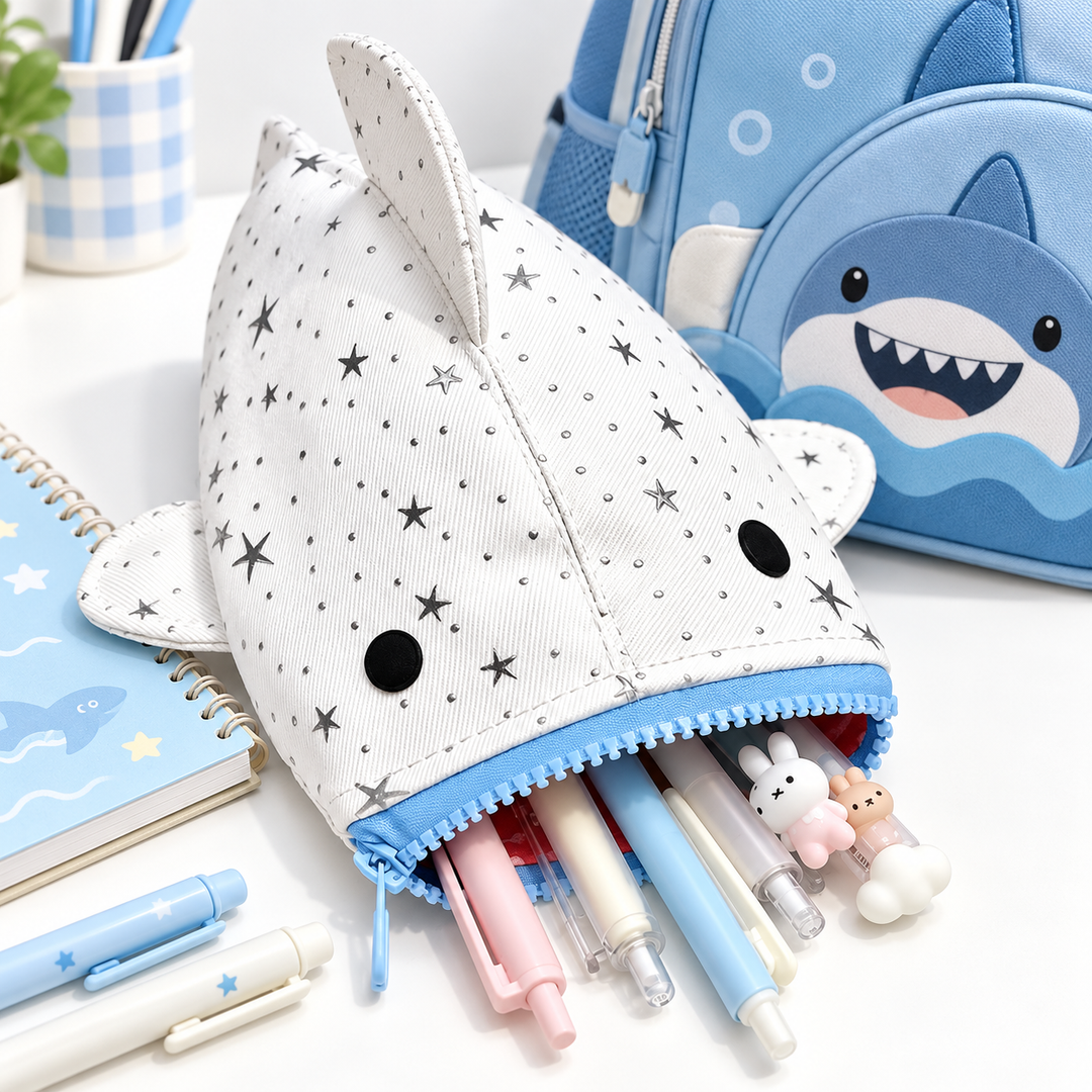 Shark-Shaped Zippered Stationery Pouch Bowlift