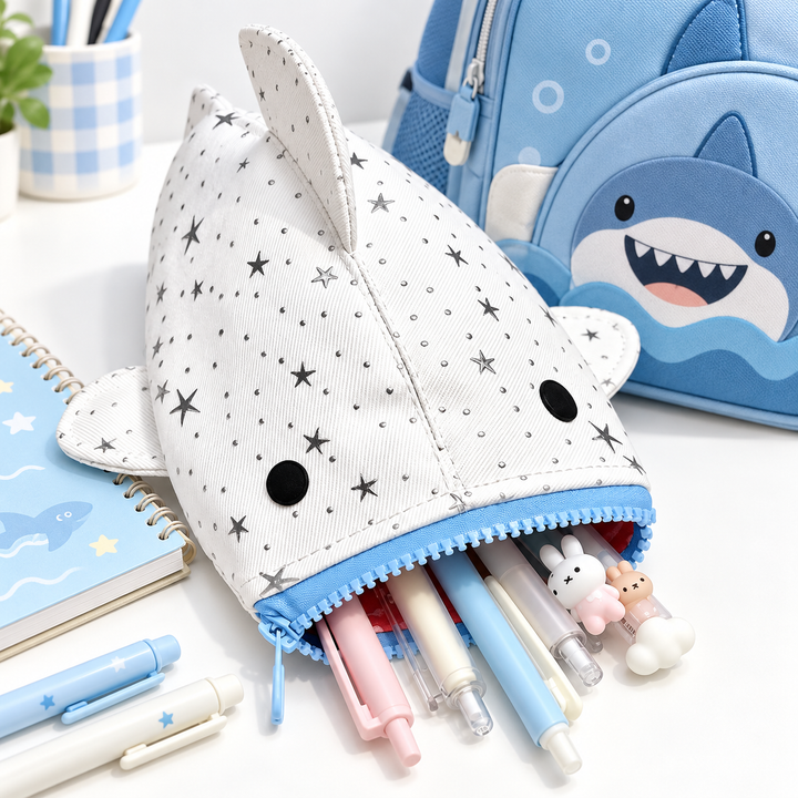 Shark-Shaped Zippered Stationery Pouch Bowlift