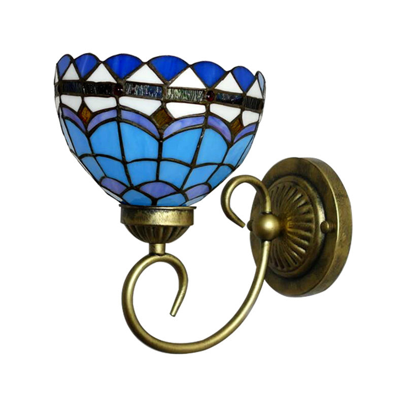 BowLift | Mediterranean Style Bowl Wall Lamp 6"/8" Width 1 Head Stained Glass Wall Lamp in Blue for Fabric Store