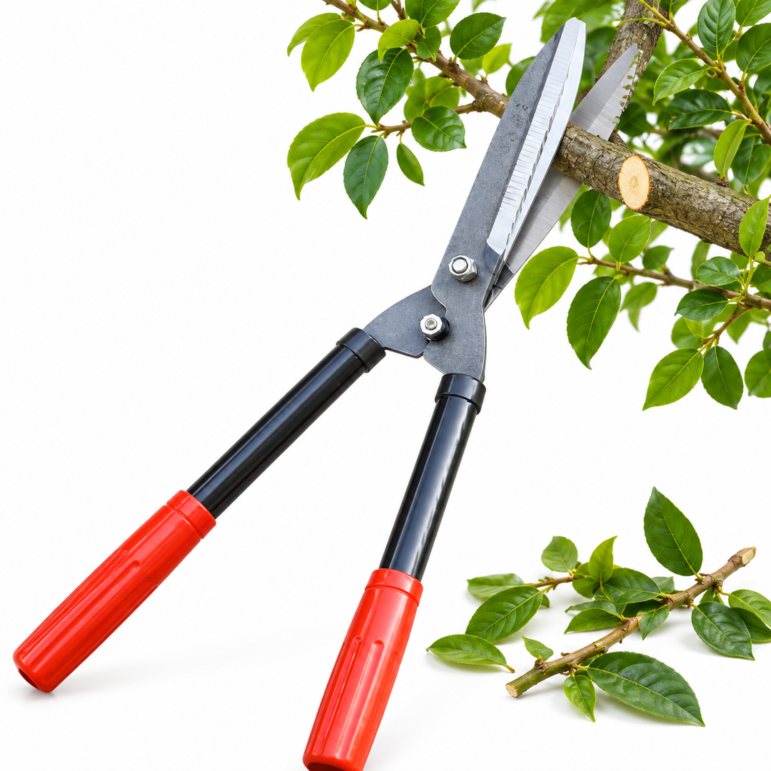 Heavy-Duty Long-Blade Hedge Shears with Serrated Steel Blades and Non-Slip Grip Bowlift