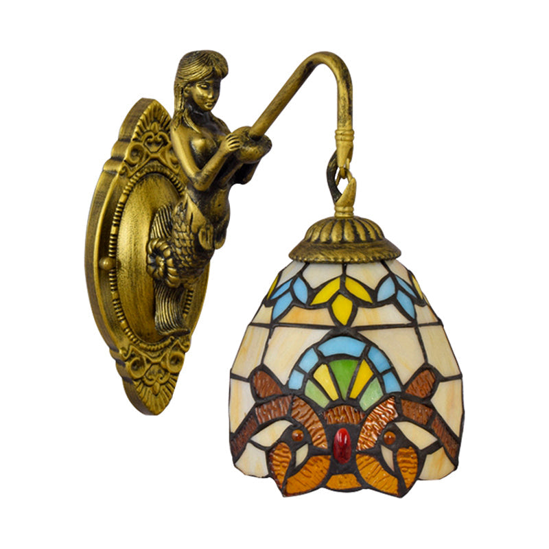 BowLift | Brass Dome Wall Light Tiffany 1 Head Multicolor Glass Window Wall Mounted Light