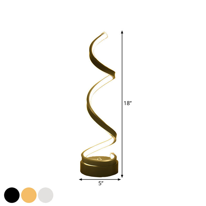 BowLift | Spiral Ribbon Metal Table Lamp Simplicity Black/White/Gold LED Work Lighting with Round Base in Warm/White Light