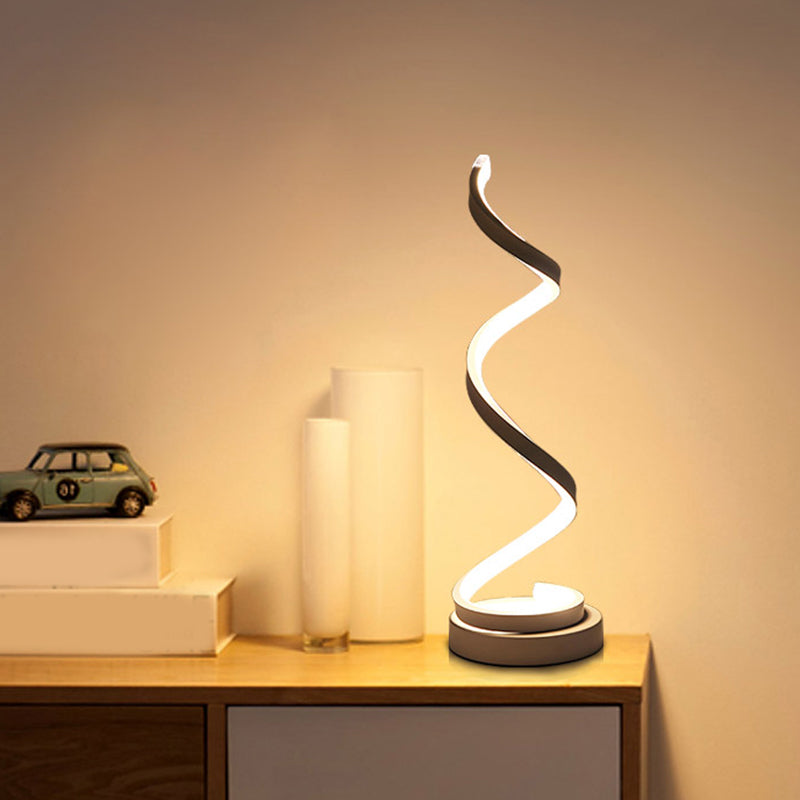 BowLift | Spiral Ribbon Metal Table Lamp Simplicity Black/White/Gold LED Work Lighting with Round Base in Warm/White Light