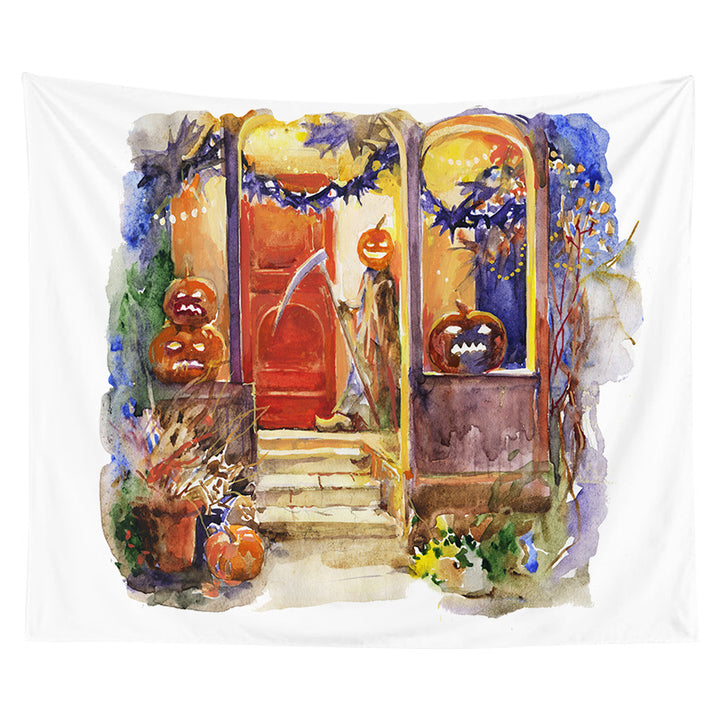 Halloween Decorative Wall Tapestry with Pumpkin Jack-O'-Lantern Print
