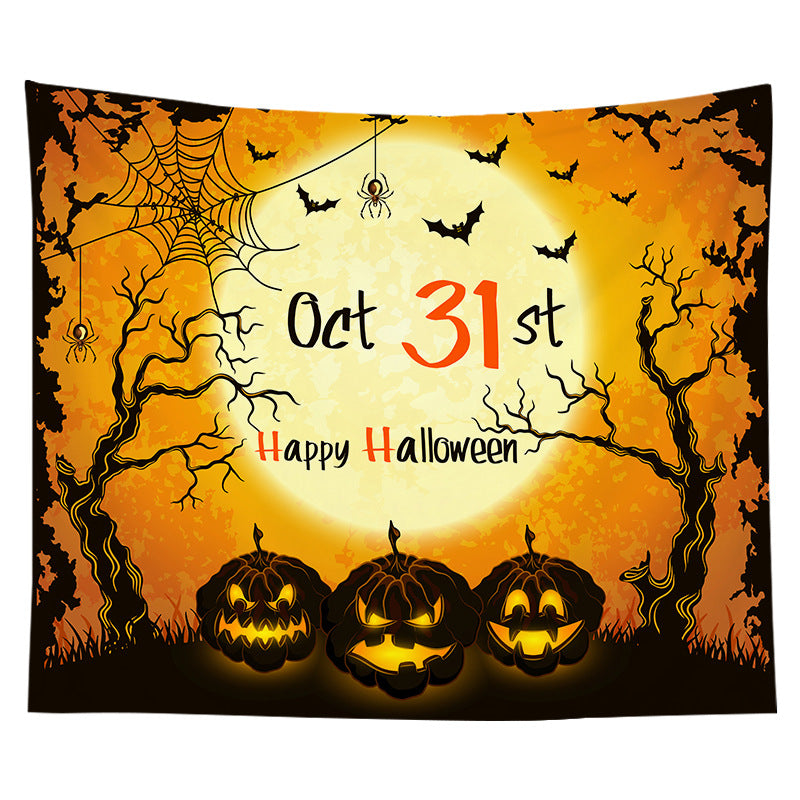 Halloween Decorative Wall Tapestry with Pumpkin Jack-O'-Lantern Print