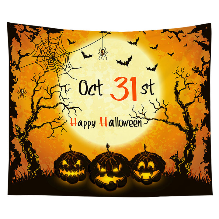 Halloween Decorative Wall Tapestry with Pumpkin Jack-O'-Lantern Print