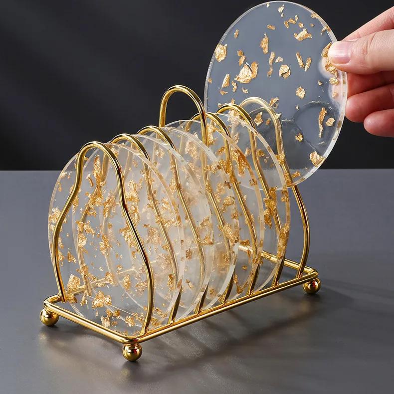 BowLift | 6pcs Acrylic Gold Foil Coaster Set with Holder