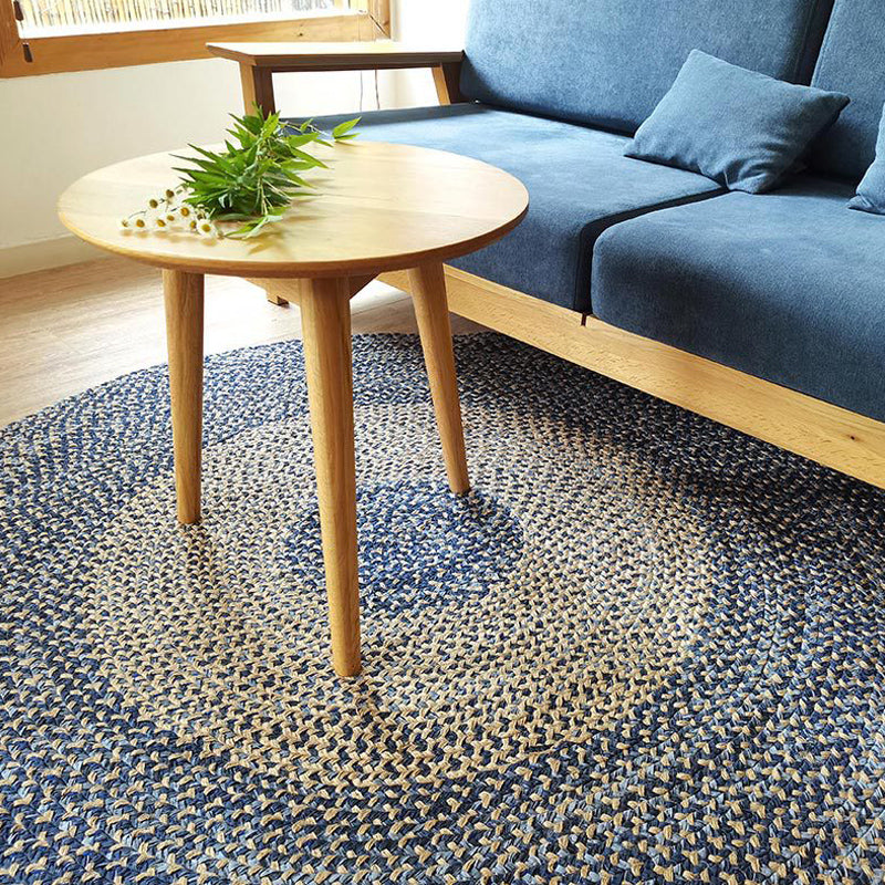 BowLift | Country Circle Pattern Rug Blue and Brown Sisal Rug Non-Slip Back Washable Pet-Friendly Carpet for Home