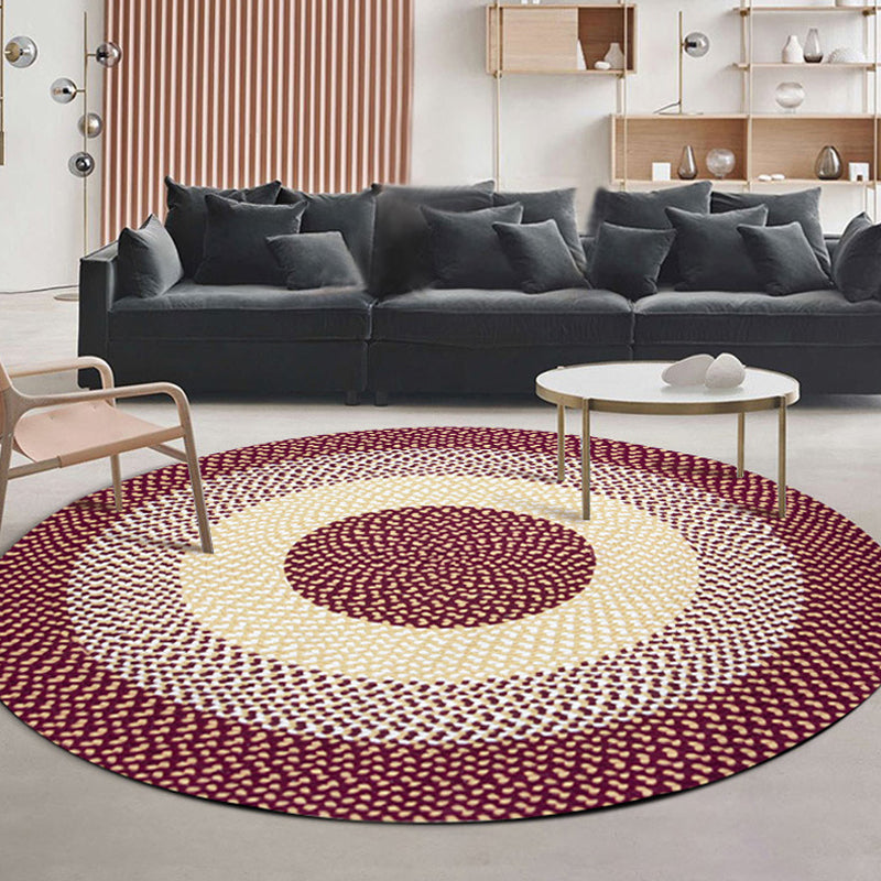 BowLift | Casual Red Rustic Carpet Cotton Circles Pattern Carpet Machine Washable Pet-Friendly Non-Slip Carpet for the Bedroom